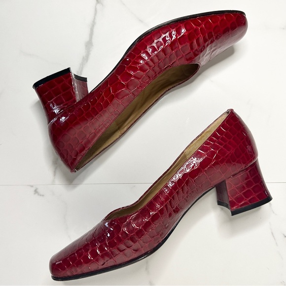 IMAGINE Embossed Red Leather Pumps Block Heel size 8 /EU 38.5 Crocodile - Picture 3 of 8